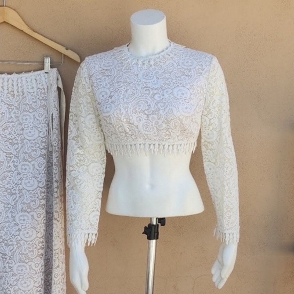 VTG JACKSON GRAVES Couture Lace Two Piece Set XS Wedding Bridal Maxi Skirt Suit - Picture 4 of 17